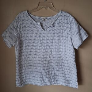 Talbots Women’s White & Blue Textured Top; Size L